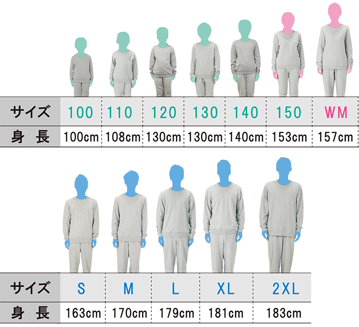 トレーナー　サイズ比較表