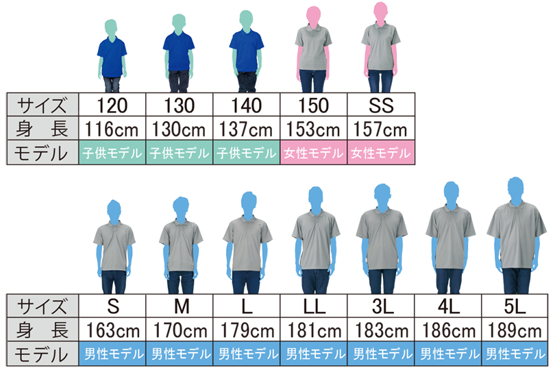 302-ADPポロシャツモデルサイズ