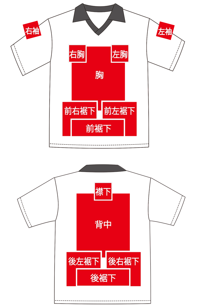 ゲームシャツのプリント箇所